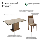 Conjunto Sala de Jantar Mesa Tampo de Vidro 6 Cadeiras Crema/Rustic/Bege Francine Madesa