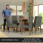 Conjunto Sala de Jantar Mesa Tampo de Madeira 6 Cadeiras Rustic/Crema/Silver Fabiana Madesa