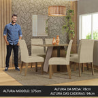 Conjunto Sala de Jantar Mesa Tampo de Madeira 6 Cadeiras Rustic/Crema/Imperial Cheryl Madesa