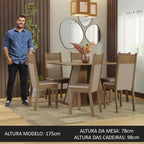 Conjunto Sala de Jantar Mesa Tampo de Madeira 6 Cadeiras Rustic/Crema/Bege Beverly Madesa