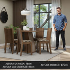 Conjunto Sala de Jantar Mesa Tampo de Madeira 6 Cadeiras Rustic/Crema/Bege Marrom Sharon Madesa