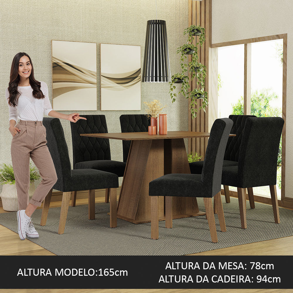Conjunto Sala de Jantar Mesa Tampo de Madeira 6 Cadeiras Rustic/Oxford Fabiana Madesa
