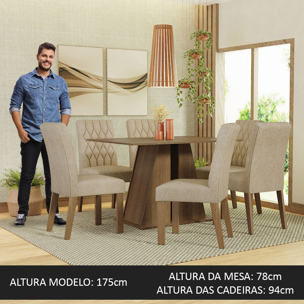Conjunto Sala de Jantar Mesa Tampo de Madeira 6 Cadeiras Rustic/Imperial Fabiana Madesa