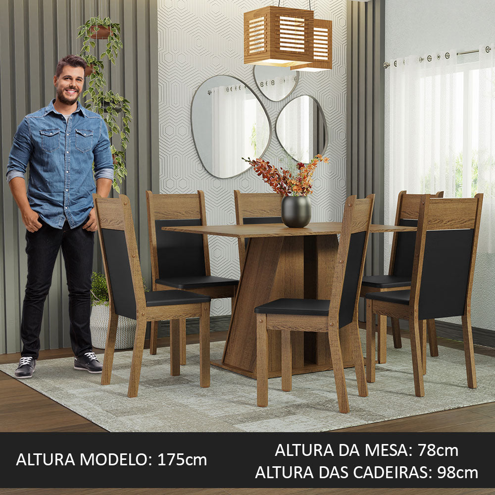 Conjunto Sala de Jantar Mesa Tampo de Madeira 6 Cadeiras Rustic/Preto Beverly Madesa