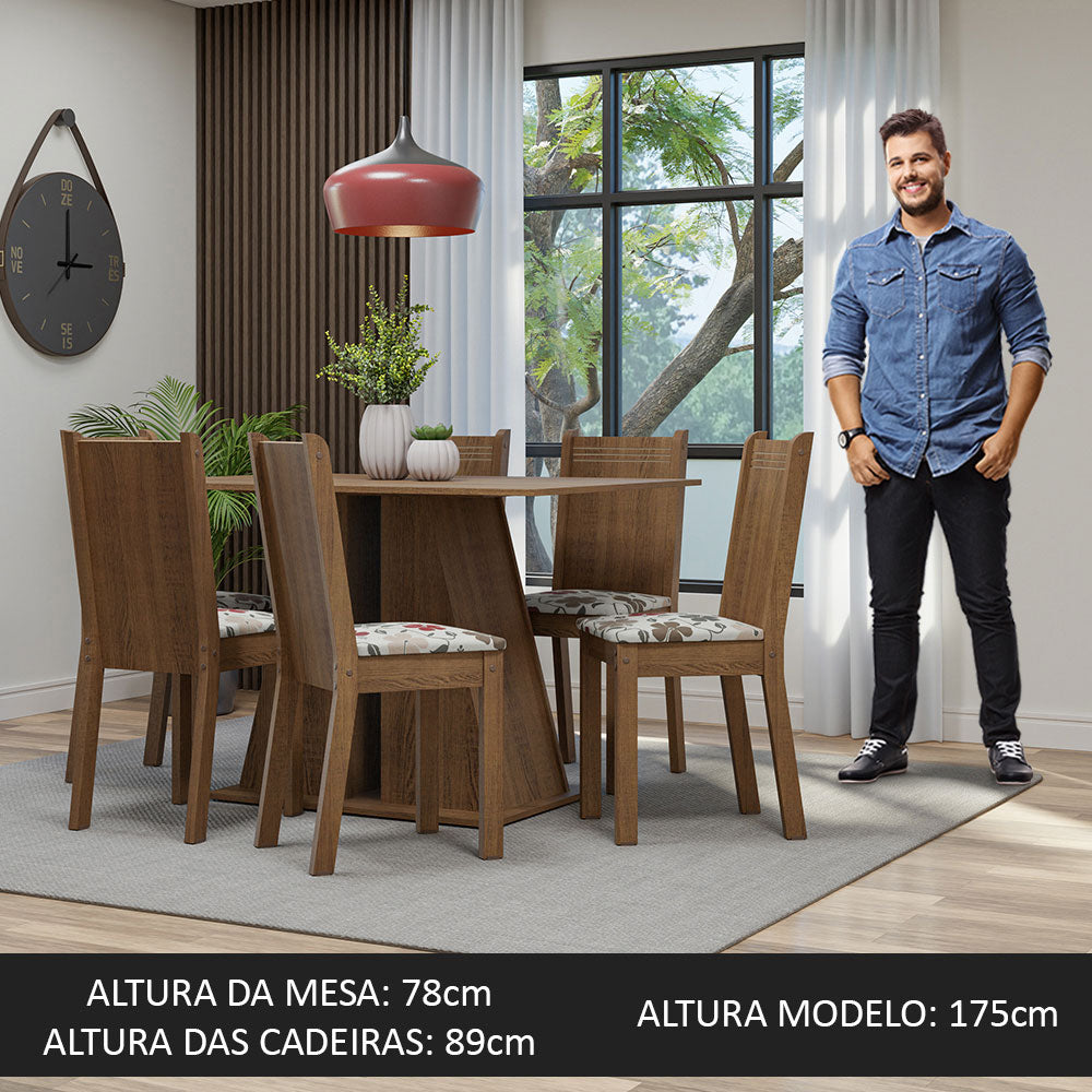 Conjunto Sala de Jantar Mesa Tampo de Madeira 6 Cadeiras Rustic/Hibiscos Sharon Madesa