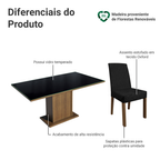 Conjunto Sala de Jantar Mesa Tampo de Vidro 6 Cadeiras Rustic/Preto/Oxford Alexis Madesa
