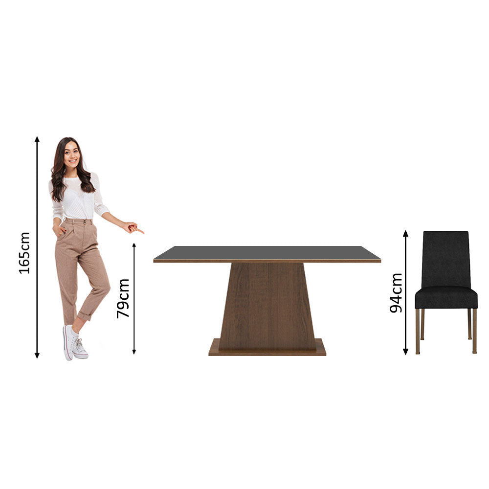 Conjunto Sala de Jantar Mesa Tampo de Madeira  6 Cadeiras Rustic/Preto/Oxford Luciana Madesa