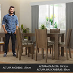 Conjunto Sala de Jantar Mesa Tampo de Vidro 6 Cadeiras Rustic/Bege Marrom Isla Madesa