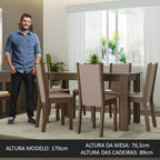 Conjunto Sala de Jantar Mesa Tampo de Vidro 6 Cadeiras Rustic/Crema/Bege Heloísa Madesa