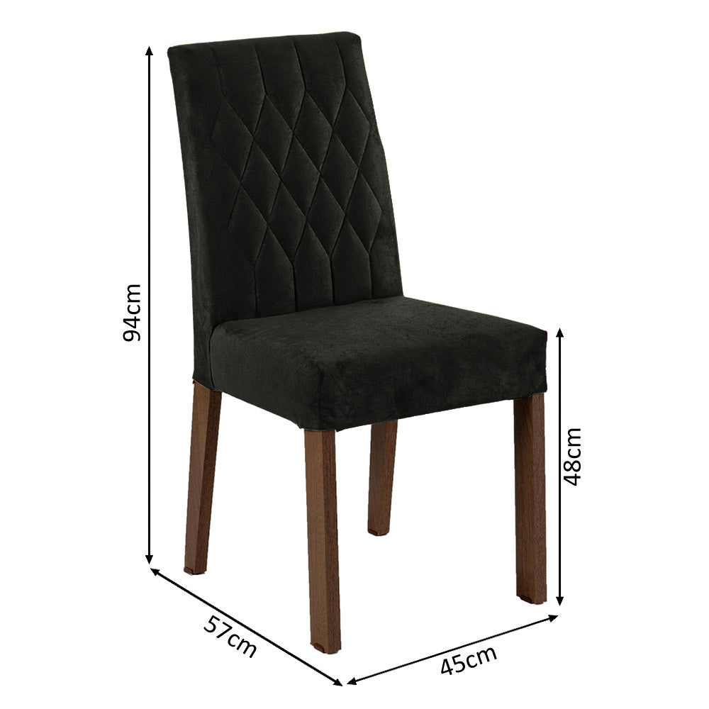 Conjunto Sala de Jantar Mesa Tampo de Vidro 6 Cadeiras Rustic/Preto/Oxford Marissa Madesa