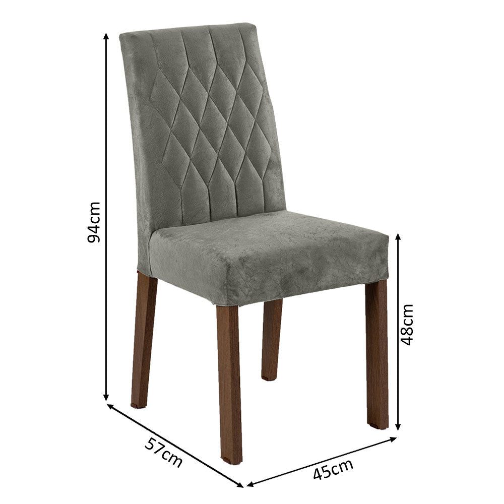 Conjunto Sala de Jantar Mesa Tampo de Vidro 6 Cadeiras Rustic/Preto/Silver Marissa Madesa