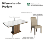 Conjunto Sala de Jantar Tampo de Vidro 6 Cadeiras Rustic/Branco/Imperial Dália Madesa