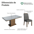 Conjunto Sala de Jantar Tampo de Vidro 6 Cadeiras Rustic/Cinza/Silver Dália Madesa