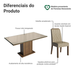 Conjunto Sala de Jantar Tampo de Vidro 6 Cadeiras Rustic/Crema/Imperial Azaleia Madesa