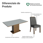 Conjunto Sala de Jantar Tampo de Madeira 6 Cadeiras Rustic/Cinza/Silver Bosque Madesa
