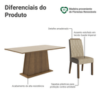Conjunto Sala de Jantar Tampo de Madeira 6 Cadeiras Rustic/Crema/Imperial Hortelã Madesa
