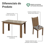 Conjunto Sala de Jantar Cereja Mesa Tampo de Vidro 6 Cadeiras Rustic/Crema/Floral Hibiscos Madesa