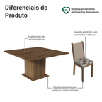 Conjunto Sala de Jantar Mesa Tampo de Madeira 8 Cadeiras Rustic/Crema/Hibiscos Marisa Madesa