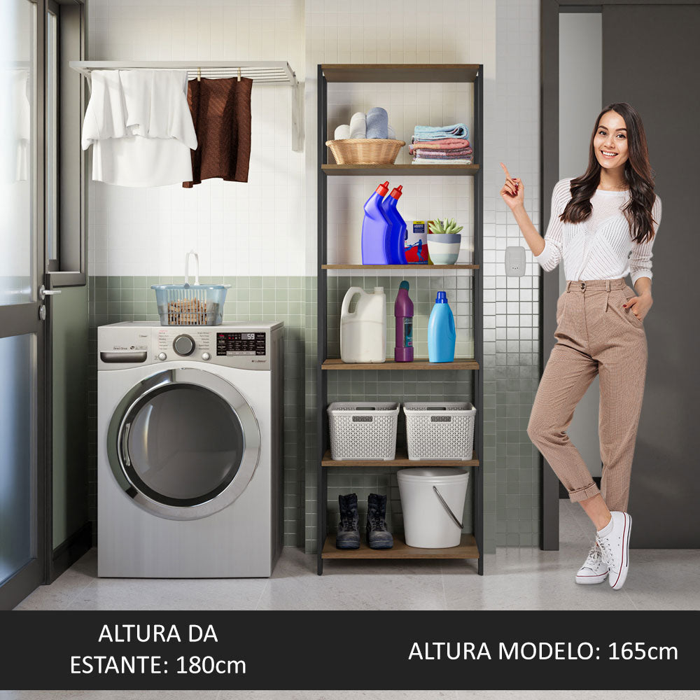 Estante Multiuso para Lavanderia 59cm Rustic/Preto Madesa