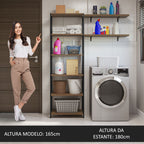 Estante Multiuso + Prateleiras para Lavanderia 139cm Rustic/Preto Madesa