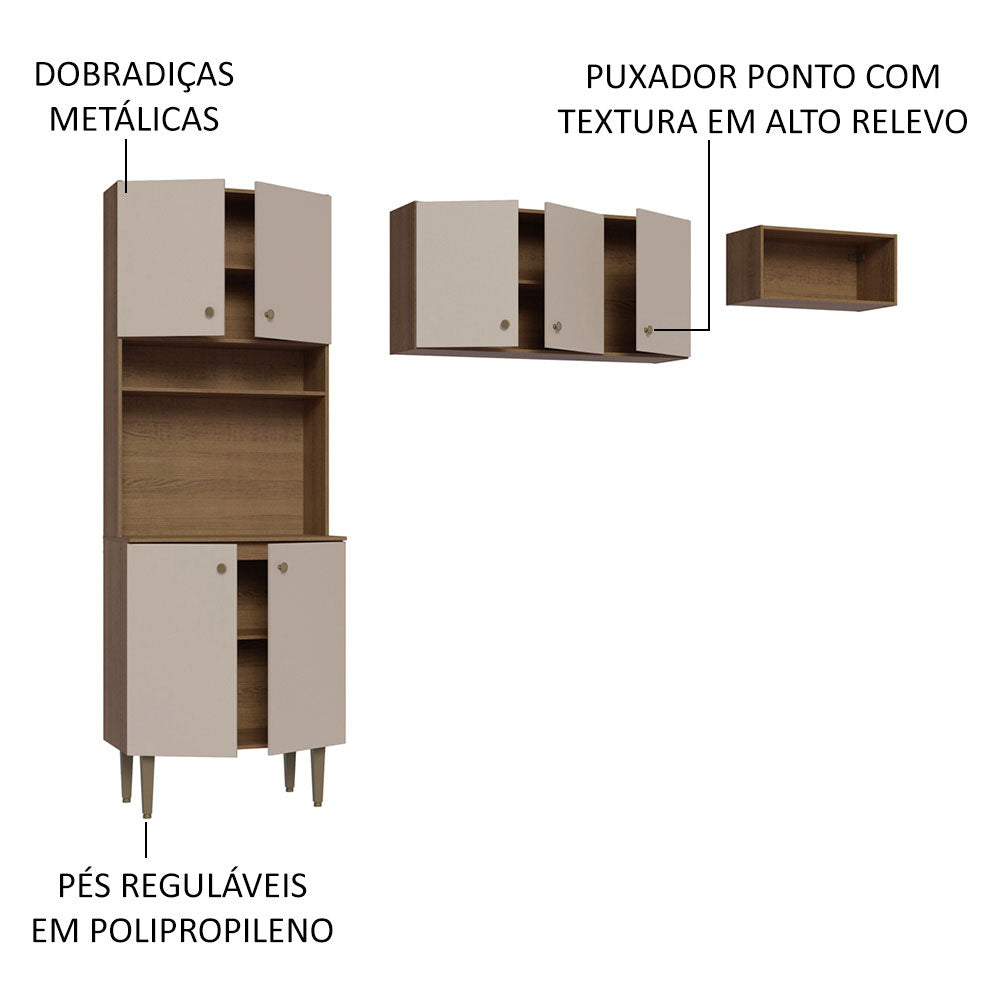 Armário de Cozinha Compacta Quiosque 235cm Rustic/Crema Gourmet Madesa 01