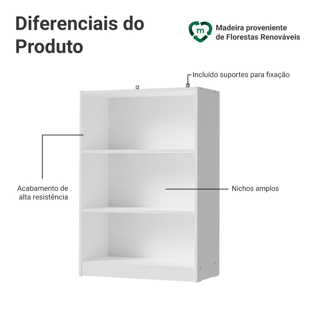 Estante Sapateira 3 Prateleiras Sem Portas Branco Madesa