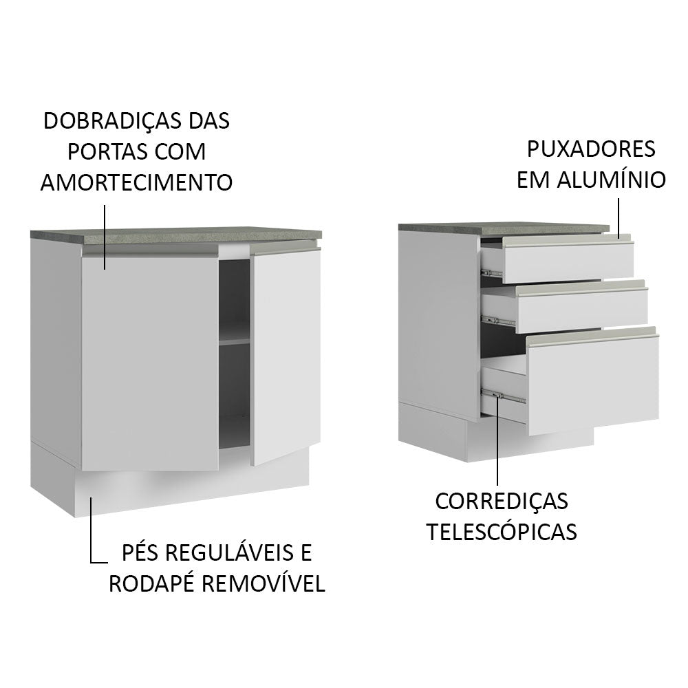Armário Gabinete para Banheiro 140cm 2 Portas 3 Gavetas Branco Madesa