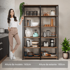 Armário Estante Multiuso Organizador 10 Prateleiras 118cm Rustic/Preto Madesa