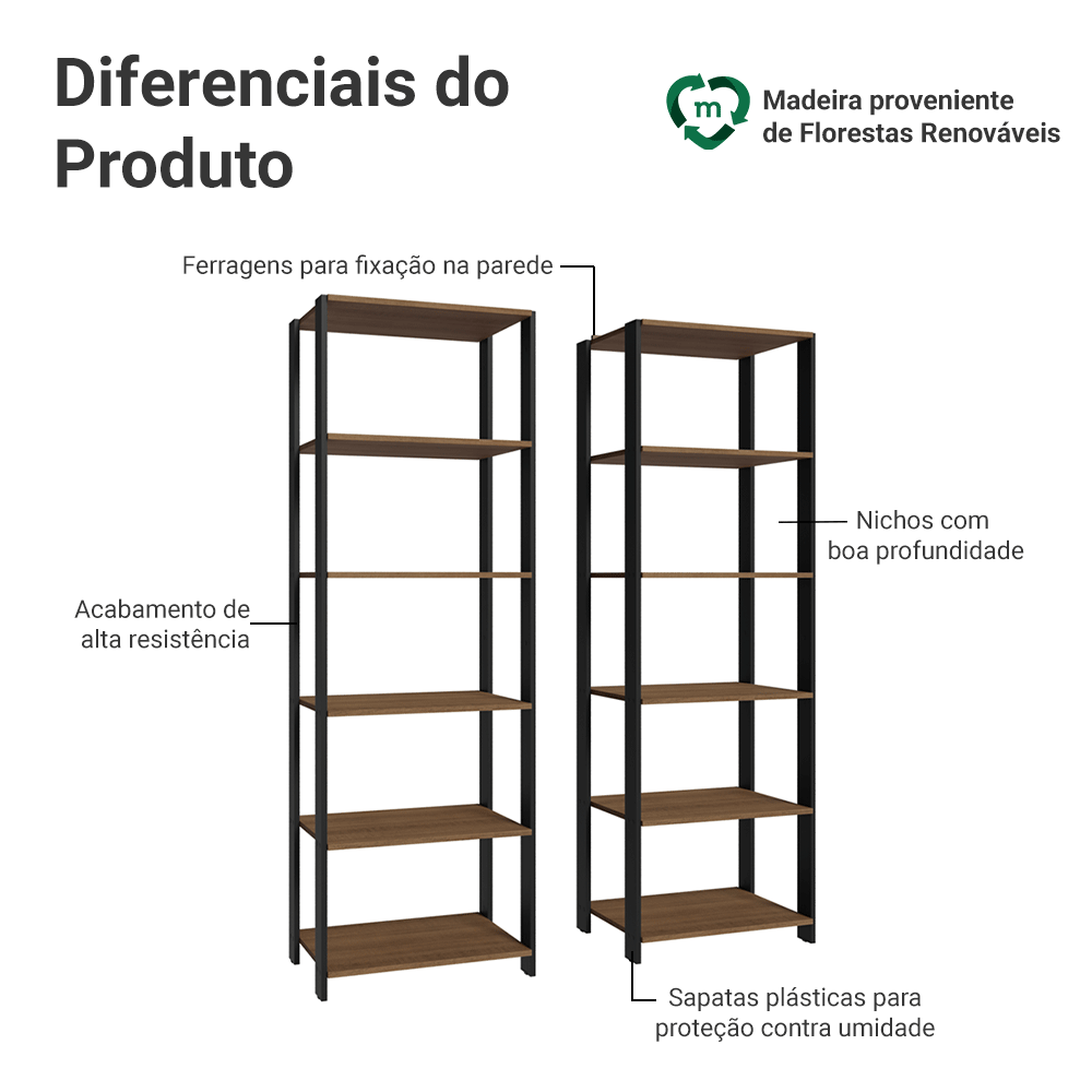 Armário Estante Multiuso Organizador Despensa 10 Prateleiras 118cm Rustic/Preto Madesa