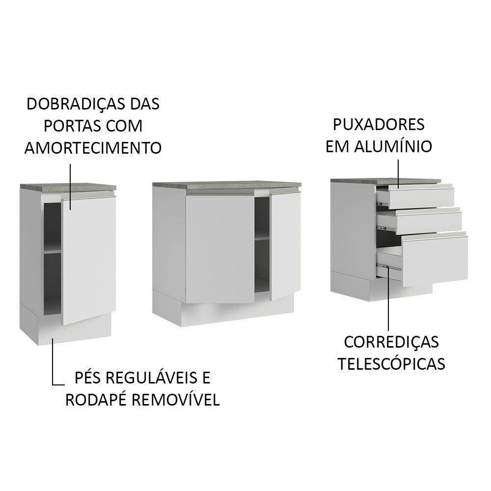 Armário Gabinete para Banheiro 180cm 3 Portas 3 Gavetas Branco Madesa