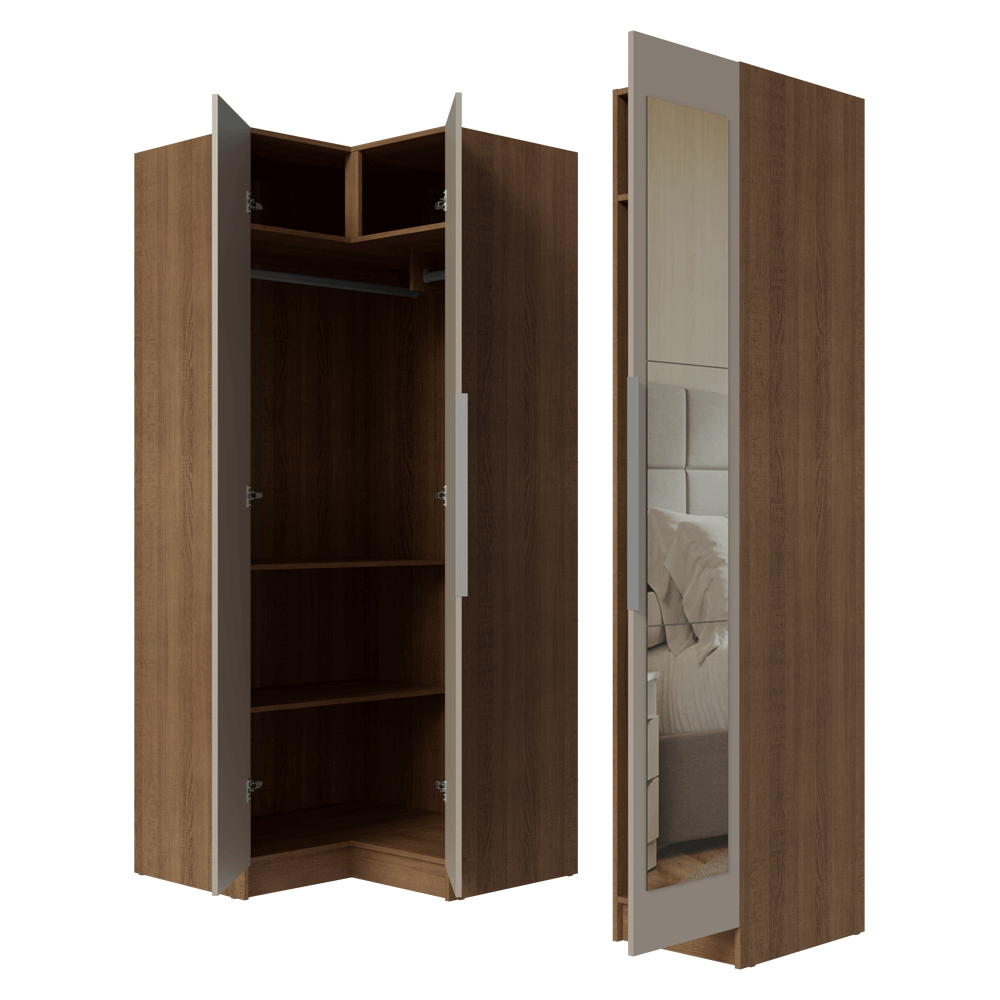 Guarda-Roupa Modulado de Canto 3 Portas com Espelhos Rustic/Crema Neo Madesa