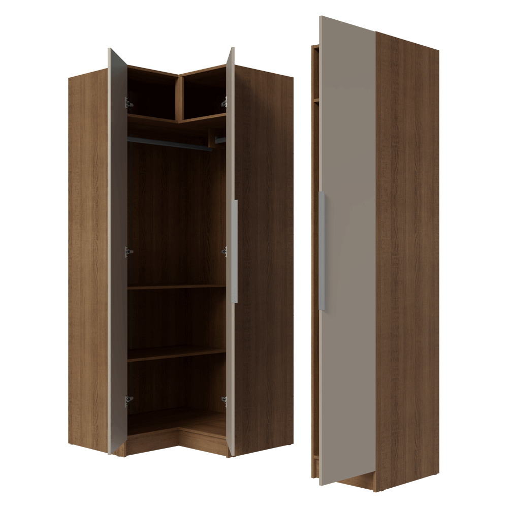 Guarda-Roupa Modulado de Canto 3 Portas Rustic/Crema Neo Madesa
