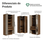 Guarda-Roupa Modulado de Canto 350 cm 6 Portas com Espelhos 4 Gavetas Rustic/Crema Neo Madesa 02