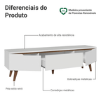 Rack para TV até 80 Polegadas 180cm 2 Portas 1 Gaveta Branco/Rustic Toronto Madesa