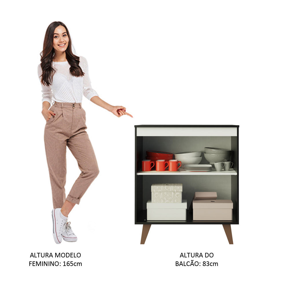 Balcão Cantinho do Café Madesa Reims 70 cm 2 Portas Preto