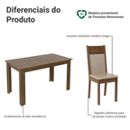 Conjunto Sala de Jantar Tampo de Madeira 6 Cadeiras Rustic/Crema/Bege Malta Madesa
