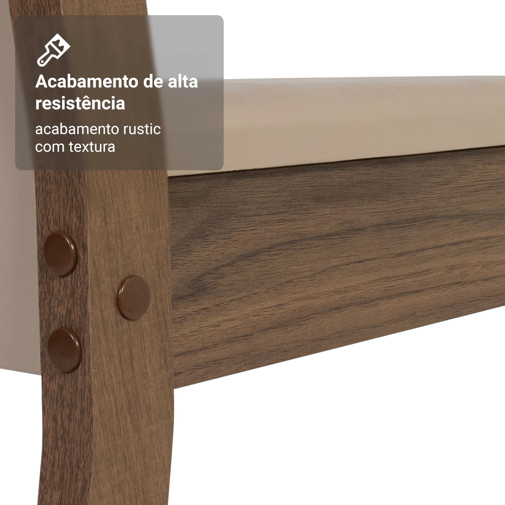 Conjunto Sala de Jantar Mesa Tampo de Vidro com 4 Cadeiras Rustic/Crema/Sintético Bege Aline Madesa