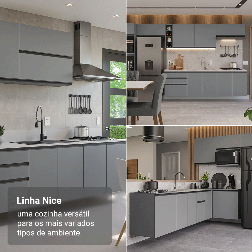 Armário Aéreo 60 cm 1 Porta Cinza Nice Madesa