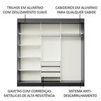 Guarda-Roupa Casal Madesa Kansas 3 Portas de Correr com Espelhos 3 Gavetas Preto
