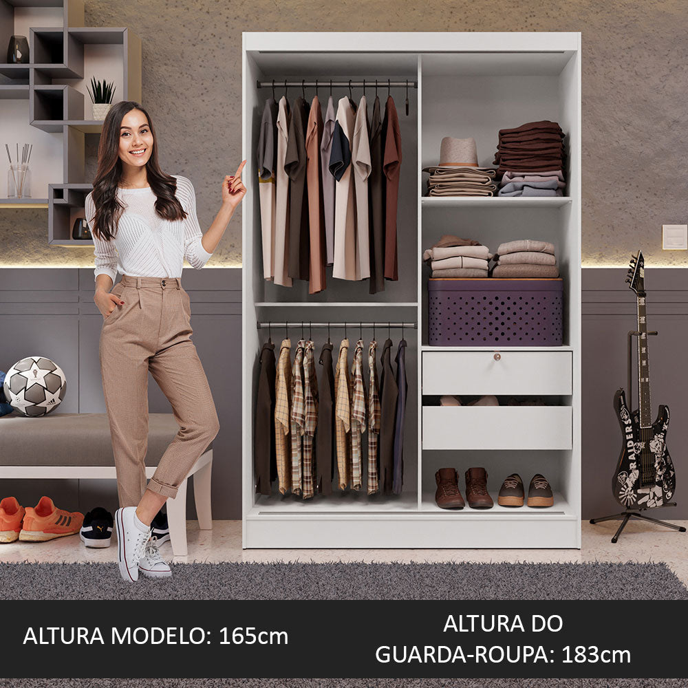 Guarda-Roupa Solteiro Madesa Luke 2 Portas de Correr de Madeira Branco