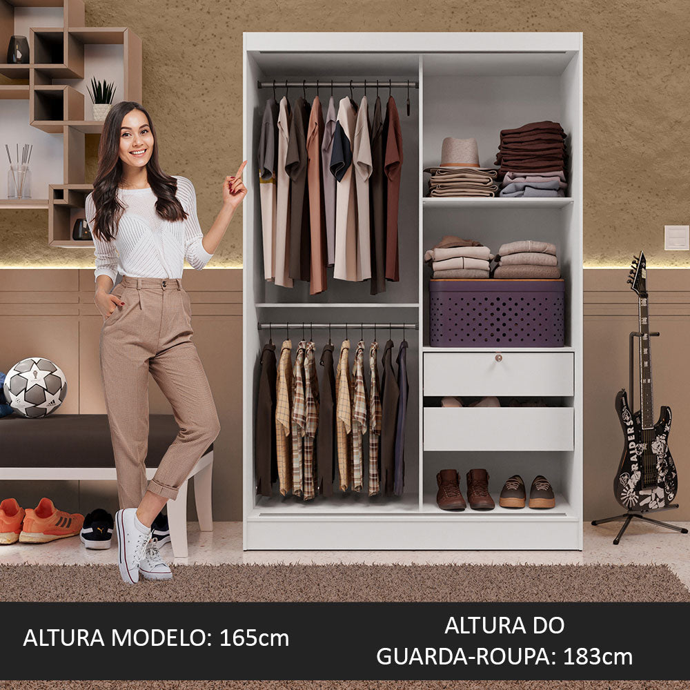 Guarda-Roupa Solteiro Madesa Luke 2 Portas de Correr de Espelho Branco