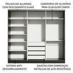 Guarda-Roupa Casal 100% MDF Madesa Royale 3 Portas de Correr Preto/Branco/Preto
