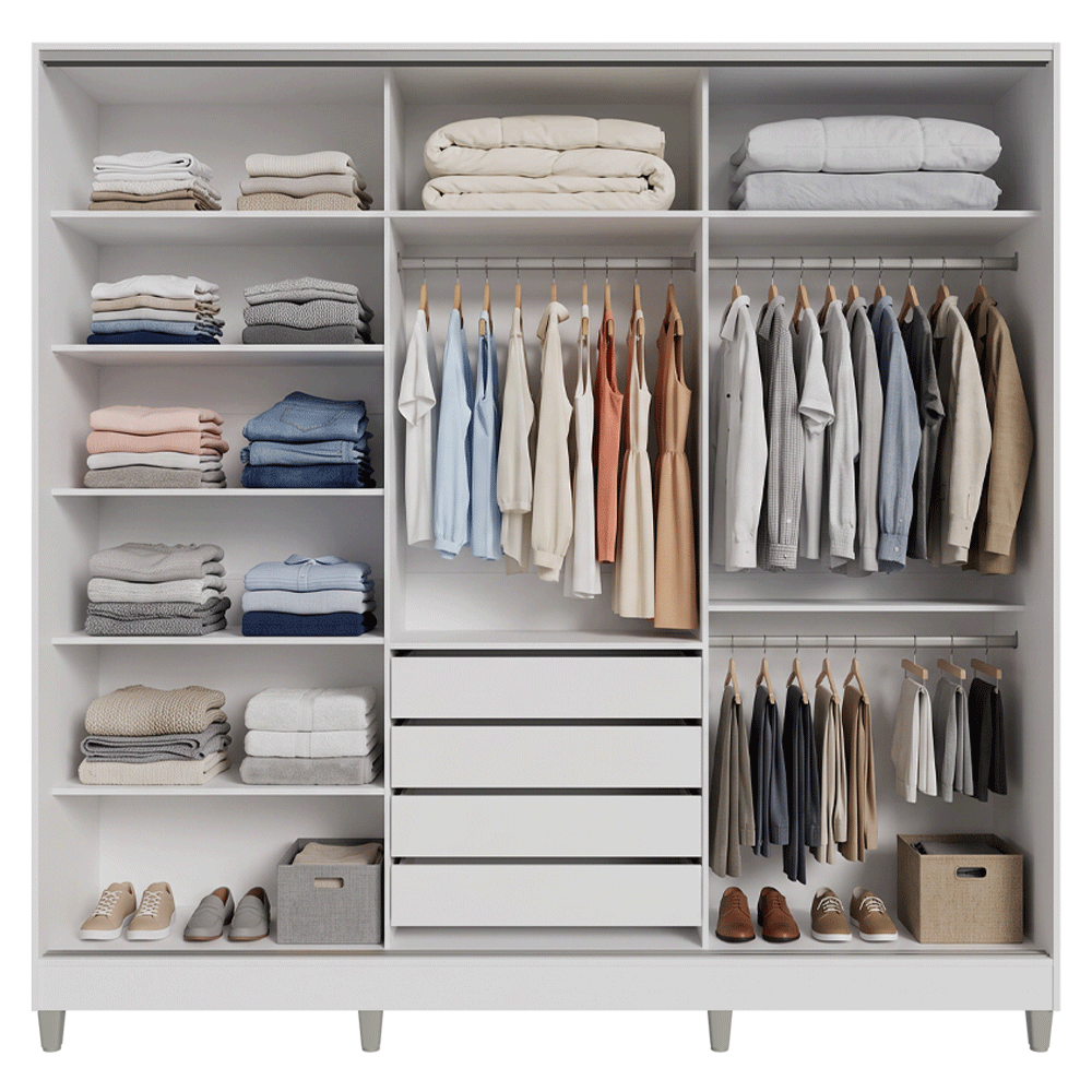 Guarda-Roupa Casal 100% MDF com Pés 3 Portas Branco Malta Madesa