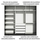 Guarda-Roupa Casal 100% MDF Madesa Royale 3 Portas de Correr Preto/Rustic
