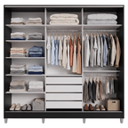 Guarda-Roupa Casal 100% MDF com Pés 3 Portas 1 Espelho Preto Malta Madesa