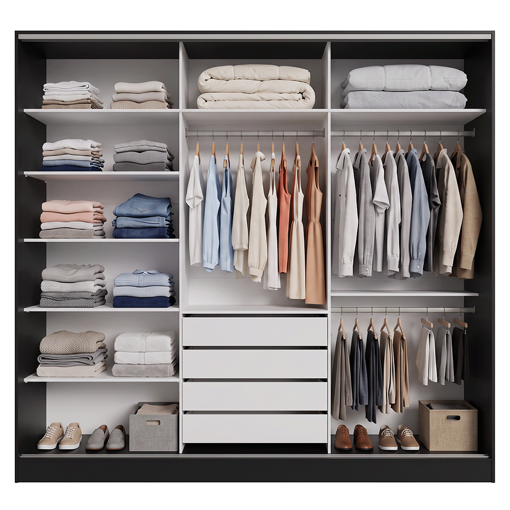 Guarda-Roupa Casal 100% MDF 3 Portas Preto Malta Madesa