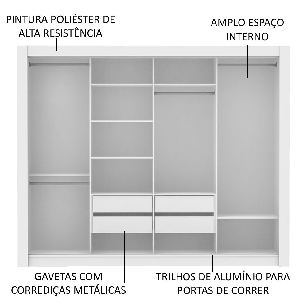 Guarda-Roupa Casal Madesa Montana 4 Portas de Correr Branco