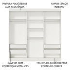 Guarda-Roupa Casal Madesa Napoli 3 Portas de Correr Central com Espelho Branco