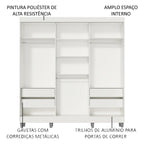 Guarda-Roupa Casal Madesa Napoli 3 Portas de Correr com Pés Branco