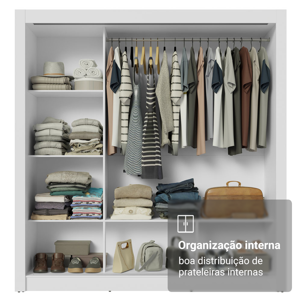 Guarda-Roupa Casal 3 Portas de Correr com Espelho Branco Madesa Mônaco